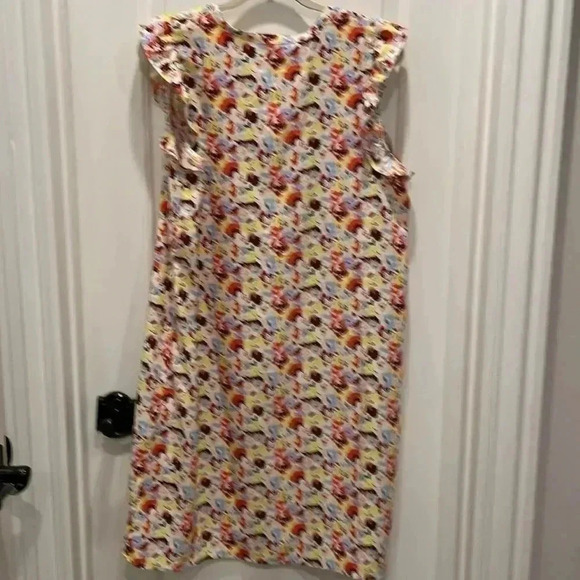 ANN TAYLOR FLORAL DRESS WITH RUFFLED SLEEVES SIZE LARGE COLORS ARE VERY VIBRANT - Picture 4 of 4